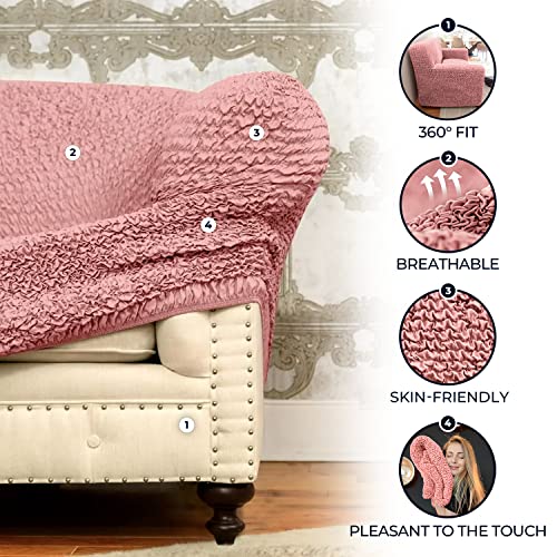 Paulato By Ga.i.co. Sectional Sofa Cover - Corner Sofa Slipcover - Soft Polyester Fabric Slipcovers - 1-Piece Form Fit Stretch Furniture Cover - Microfibra Collection - Coral Pink (Corner Sofa) #TOP2