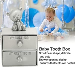 Biitfuu Tandendooshouder, metalen schattige beren-vorm opbergkoffer met 2 laden voor kinderen groei Memorial Gift…