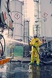 Ansell AlphaTec 2300 Modell 132, Einweg-Schutzanzug, Chemikalienschutz Typ 3/4/5, Wasserdichter Ganzkörperanzug, Arbeitsoverall in robuster Qualität, Schutzanzug gelb, 1 Stück, Gr. L