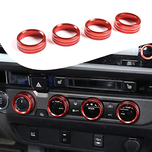 Lcojicep Car Central Control Air Conditioning Knob Ring Compatible with Tacoma 2015-2022,Interior Protection Accessories ， Aluminum Alloy Control Button Decoration Cover (Red)