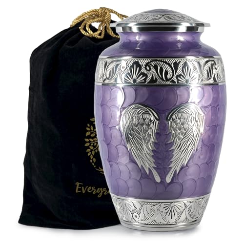 Purple Urn for Human Ashes Adult Female and Male – Elegant Large Cremation Urns with Angel Wings, Decorative Funeral Memorial Burial Urn