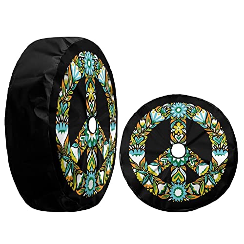 Image of Delerain Spare Tire Cover with Backup Camera Hole Peace Sign Wheel Covers Waterproof Dust-Proof UV Sun Universal Fit for RV Trailer RV SUV Truck (17 Inch for Diameter 31 inch-33 inch)
