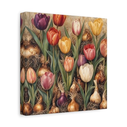 Tableau tulipes colorées impression sur toile 25x25 cm carré pour déco salon