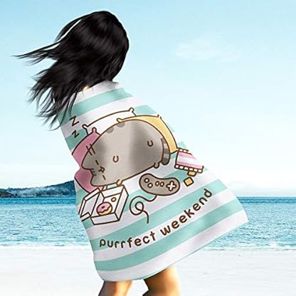 BERONAGE Pusheen Badetuch Purrfect Weekend in Rosa/Türkis 75 x 150 cm 100% Baumwolle Velours-Qualität Handtuch Badelaken Strandlaken Strandtuch Saunatuch The Sweet Cat süße Katze Pass. zur Bettwäsche – Bild 3