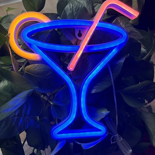 Image of Cocktails Neon Sign for Wall Decor ，Cocktails Happy Hour Neon Sign Man Cave Bar Home Art Neon Light Handmade LED Neon Lights Signs for Bedroom Beer Bar Neon Light Sign Hotel Party Club