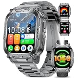 Smartwatch Herren Militär mit 1000mAh Akku/Telefonfunktion, 2.01' HD-Großes Display Fitnessuhr mit Herzfrequenz/Schlafmonitor/200+ Sportmodi, IP68 Wasserdicht Sportuhr für Android iOS, 2 Armbänders