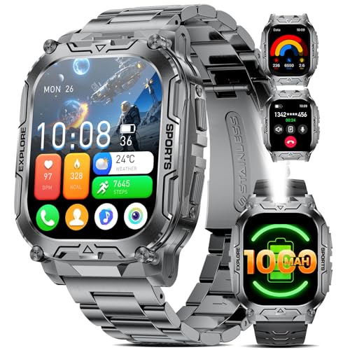 HIRREO Montre Connectée Homme avec 1000 mAh,2.01'HD Grand Écran Fitness Tracker avec Sommeil/Fréquence Cardiaque,Podomètre,IP68 étanche Sport Smartwatch Homme pour Android iOS,Noir