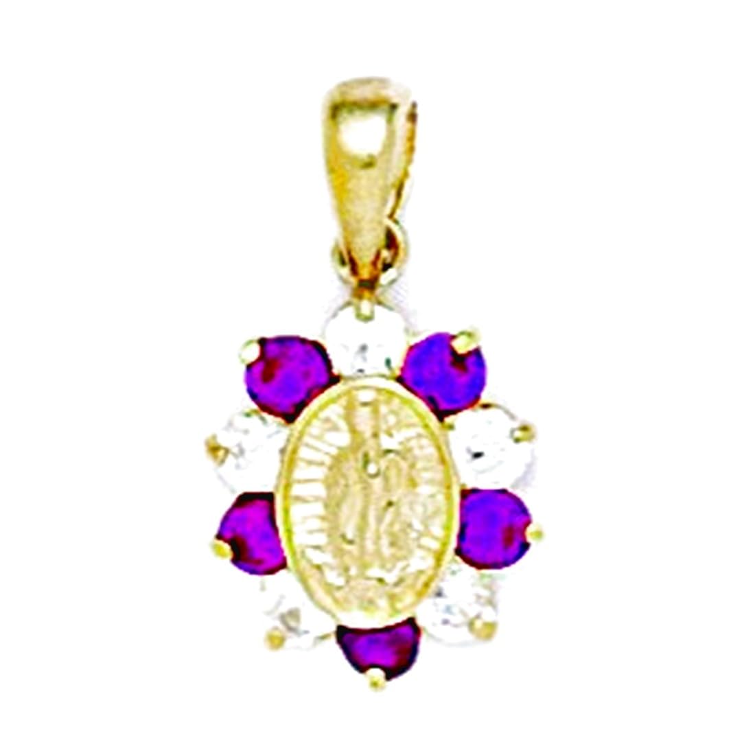 Or jaune 14 carats avec zircone rouge Medium pendentif de la Vierge Marie-Dimensions : 20 x JewelryWeb - 11 mm