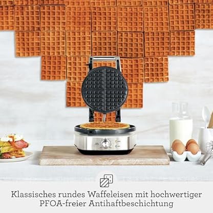 Sage - The No-Mess Waffle - Klassisches Waffeleisen mit Antihaftbeschichtung, 7 Bräunungseinstellungen und Teig-Auffangrinne - 900 W Leistung und Einfache Reinigung - Gebürsteter Edelstahl – Bild 3
