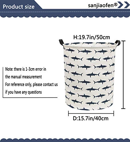 Image of Kids Laundry Hamper,Canvas Shark Hamper Collapsible Boys Storage Baskets for Boys Room Decor,Nursery Hamper,Toy Organizer,(Shark)