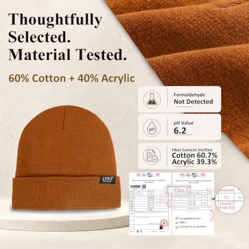Image of Satin Lined Winter Beanie Hats for Women Unisex Cotton Knitted Cuffed Knit Hat with Silky Lining Slouchy Skull Cap