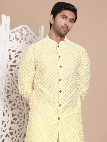 Image of Jompers Men's Silk Blend Regular Fit Sequin Chikankari Front Open Kurtas