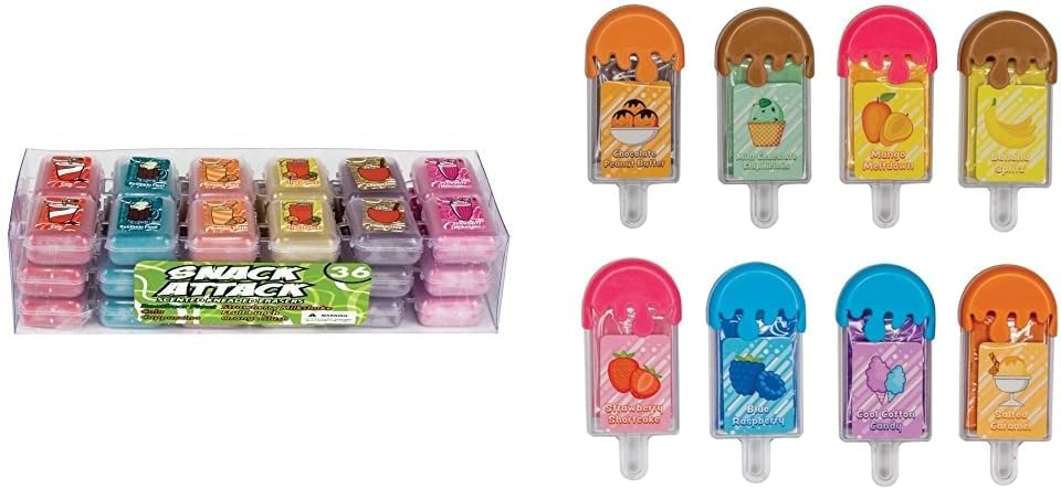 Raymond Geddes 68122 Snack Attack Scented Erasers for Kids (Pack of 36) & Raymond Sunday Pops Kneadable Erasers (Pack of 48)