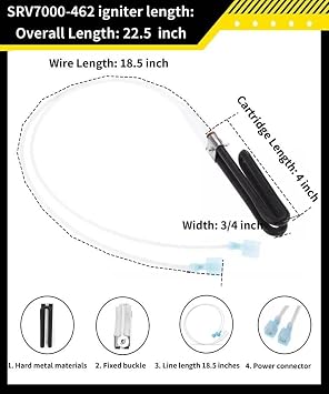 SRV7000-462 Igniter for Quadra-fire Mt Vernon AE, Castile, Santa Fe, Classic Bay 1200 and Heatilator Eco-Choice CAB50, PS35, PS50 Pellet Stove Parts, Quadra-Fire 812-3811 Ignitor