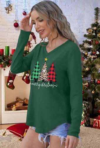 Christmas Shirts for Women: Merry Christmas Shirt Christma Tree Print Grapgic Tee Xmas Long Sleeve Tops — view 4