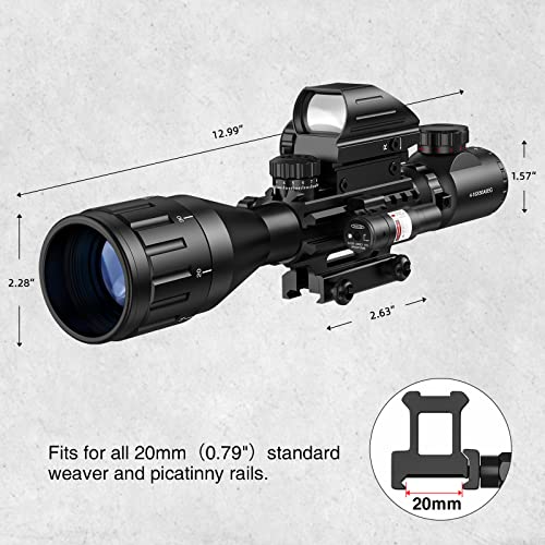 Midten 4-16X50 Ao Rifle Scope Red/Green Illuminated Optics & Holographic Reflex Red Dot Sight& Iiia/2Mw Laser Sight(Red) #TOP7