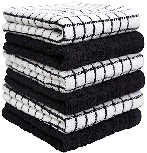 Image of Bumble Kitchen Towels (6 Pack) | 16 inch x 28 inch | 100% Cotton Dish Towels for Kitchen | 380 GSM | Soft, Highly Absorbent & Durable Dish Towels with Hanging Loop | Black