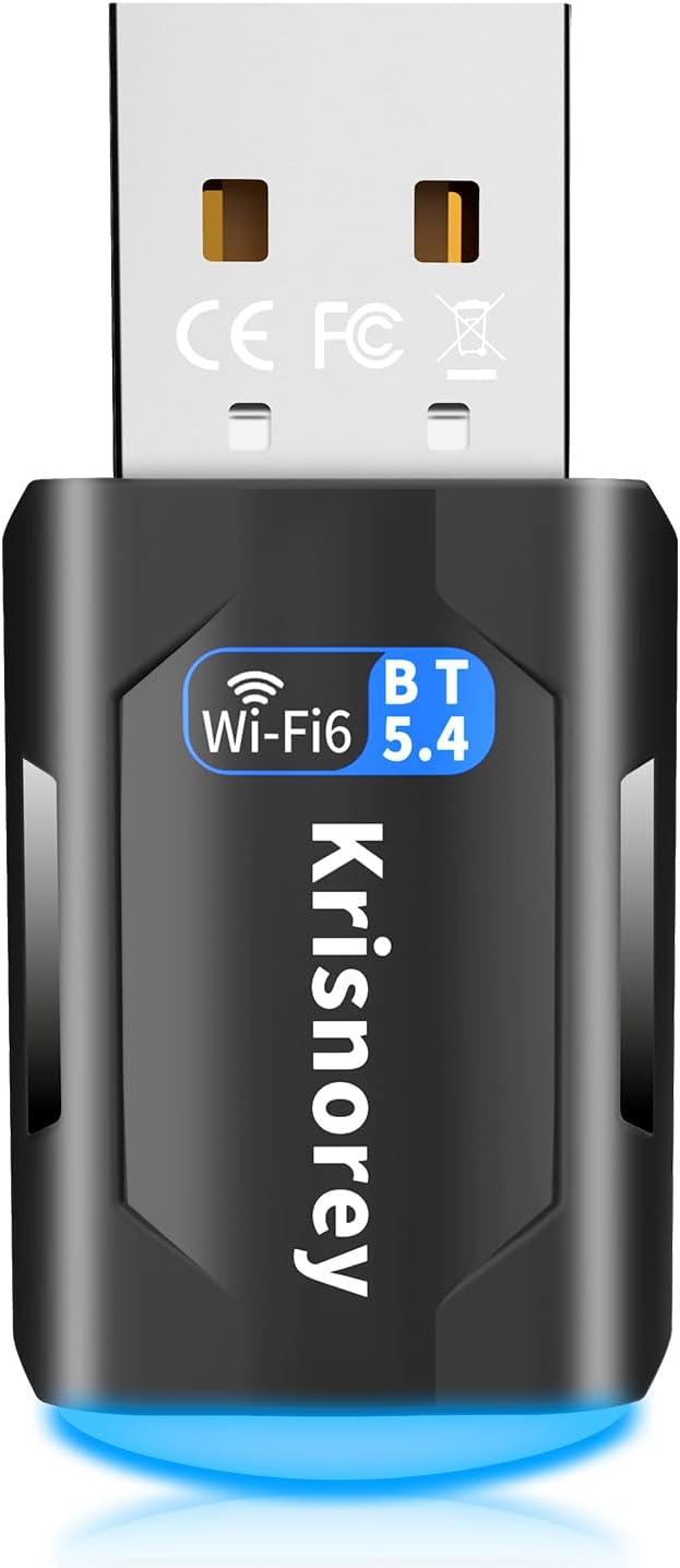 2-in-1 Wi-Fi 6 Bluetooth 5.4 USB Adapter for PC Laptop, AX900Mbps WiFi 2.4G/5GHz Wireless Network Dongle w/Built-in Driver for Windows 11 10 Desktop Headphones, Keyboard, Mouse, Controller