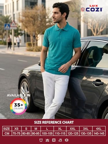 Image of Lux Cozi Men's T-Shirt with Chest Pocket | Polo T-Shirt for Man | Plain Casual Stylish | Half Sleeve| Cotton Blend Collar Polo T-Shirts for Men