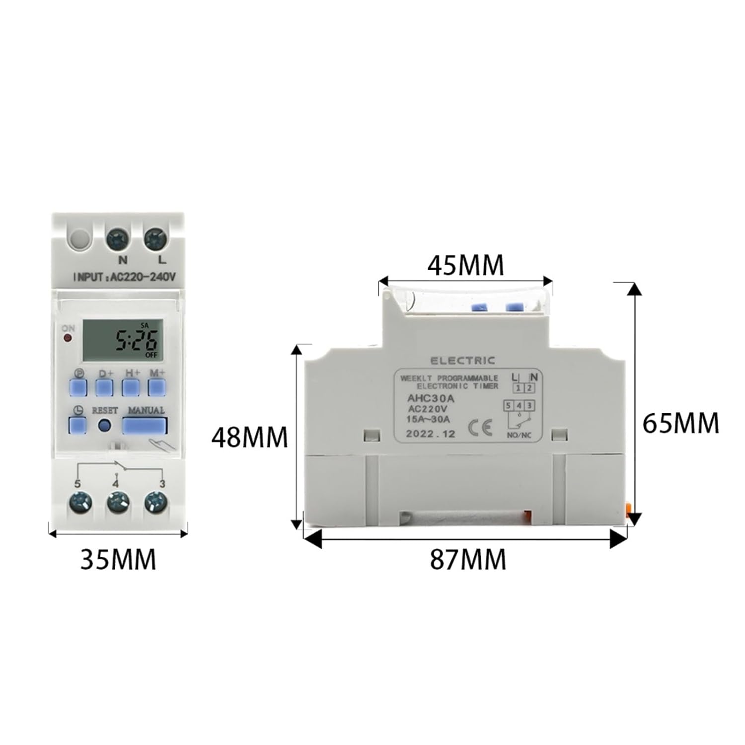 15A Type 2 Wire Weekly 7 Days Programmable Digital TIME Switch Relay Timer Control AC 220V 230V 12V 24V 48V 16A 1Pcs (Color : 15A, Size : 1NO1NC 12V AC DC)