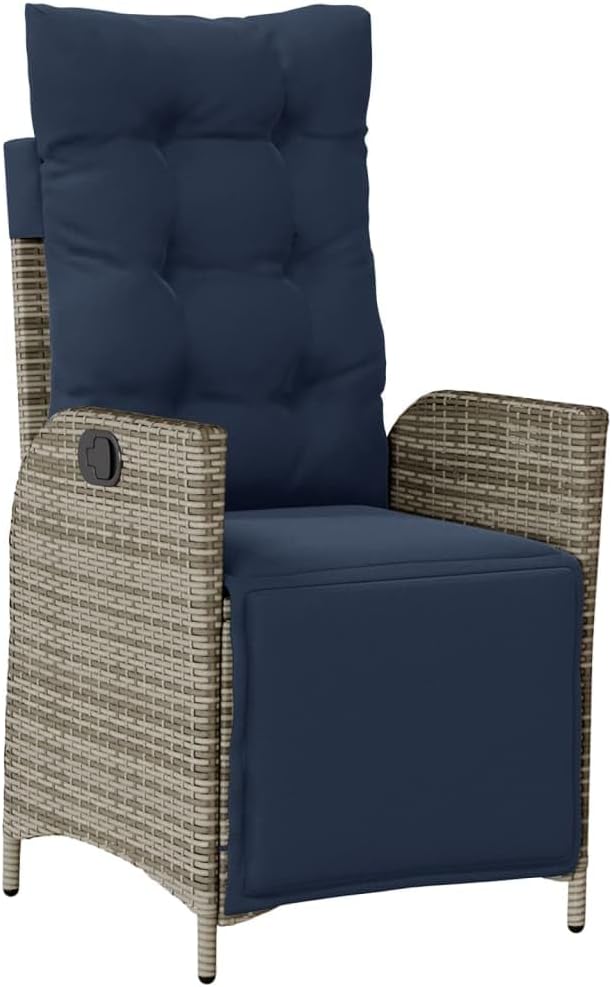 vidaXL Reclining Patio Chair-Footrest-Gray Poly Rattan-Adjustable Backrest-Cushioned-Outdoor/Indoor Furniture