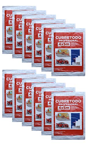 Plástico Cubretodo Protector Multiuso para tapar Suelos, muebles, puertas, ventana Interior y Exterior (4x5 m, 6 Micras básico 12 piezas)