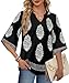 WIHOLL Boho Cute Summer Tops for Women 3/4 Sleeve Dressy Casual V Neck Fashion 2026 Business Work Outfits Beach Holiday Coverup Blouses Fall Black S