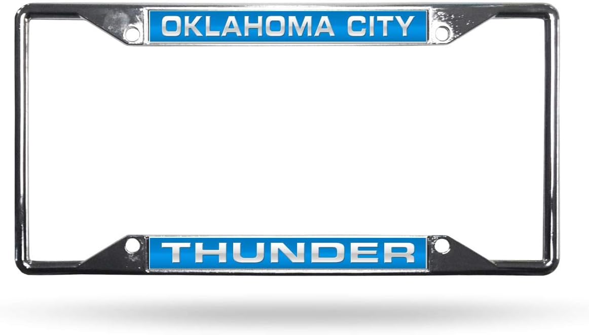 Oklahoma City Thunder NBA (Set of 2) All Corner EZ View Chrome Metal Laser Cut License Plate Frames