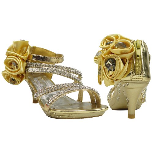 Kids Dress Sandals Assymetrical Strappy Rhineston Back Zipper