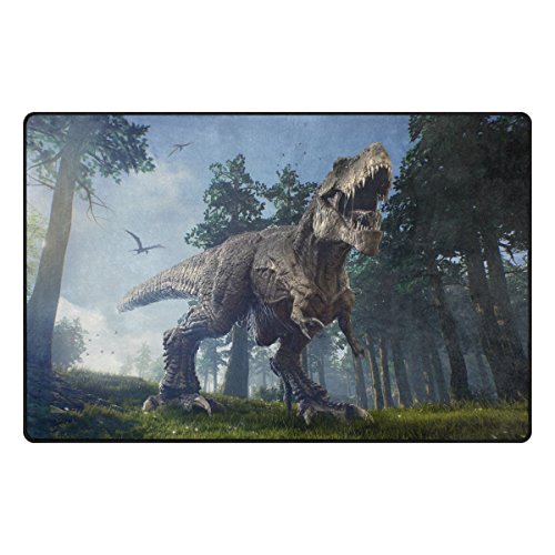 Yochoice Non-Slip Area Rugs Home Decor, Vintage Rex Roaring Dinosaur Blue Sky Forest Floor Mat Living Room Bedroom Carpets Doormats 31 X 20 Inches #TOP1