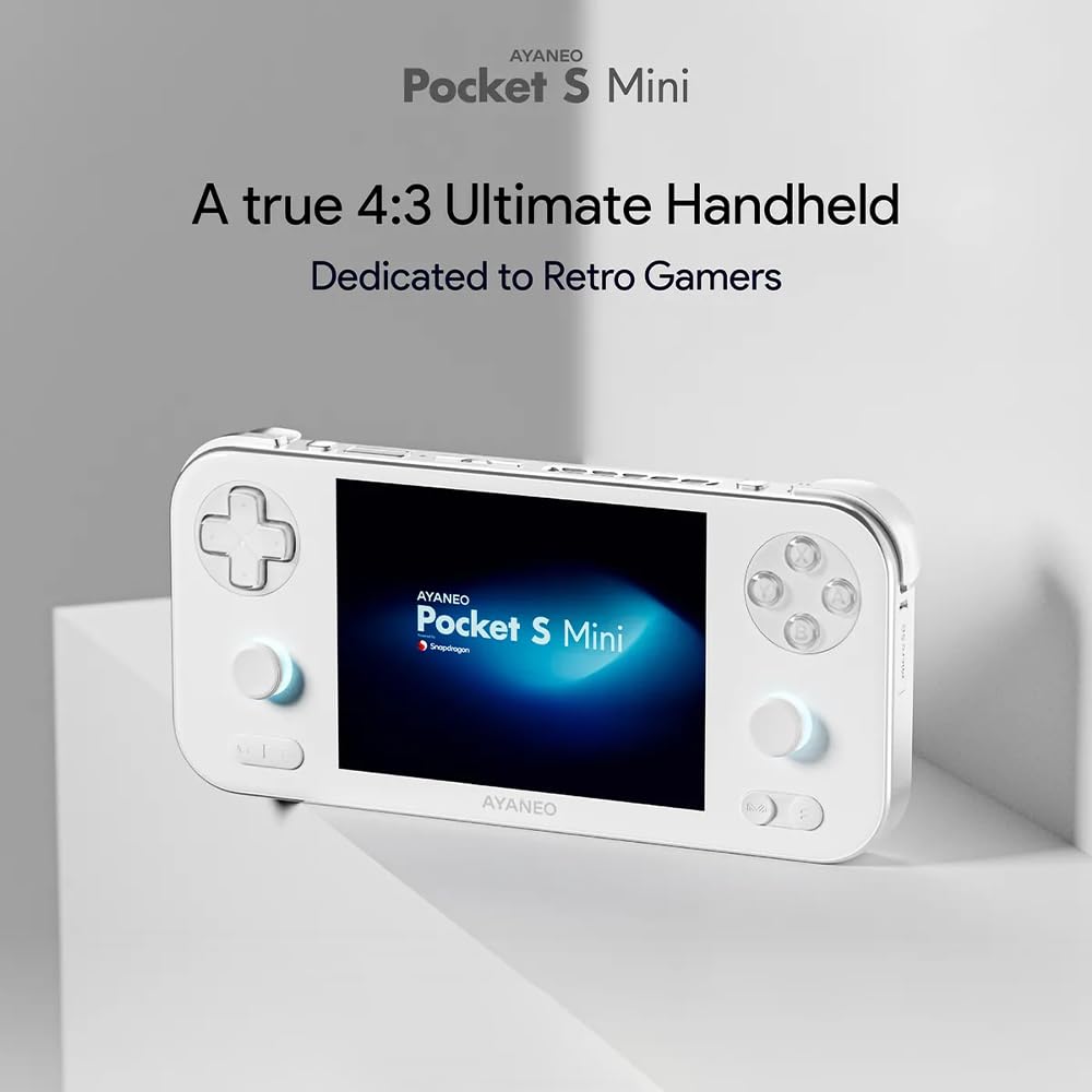 AYANEO Pocket S, Mini palmare da gaming retrò, con Snapdragon G3x Gen 2, display LCD 1280 x 960, joystick effetto Hall, telaio interamente in metallo CNC, per emulazione di giochi classici (nero, 12