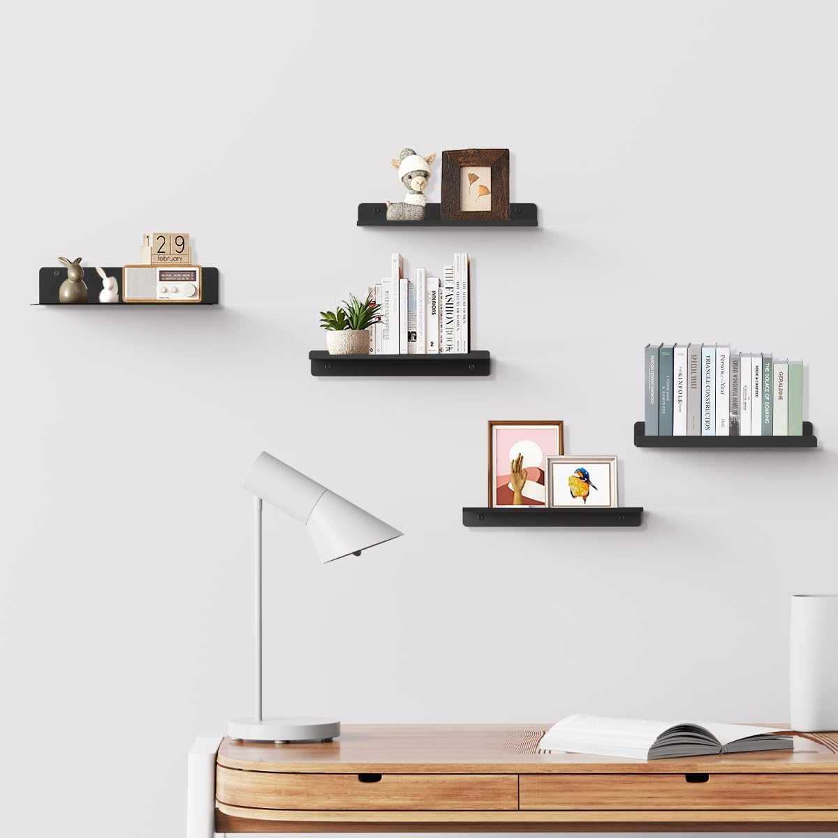 Floating Shelves for Wall Shelf Mounted Over Toilet, Farmhouse Home Decor Display Metal Shelving Small, Bedroom Kitchen Bathroom Garage Storage Rustic Black 12x5 inch(30x12cm)