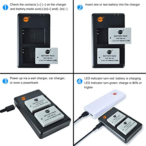 Dste Replacement For 2X Nb-10L Battery + Rapid Dual Battery Charger With Micro Usb Cable Compatible Canon Powershot G1 X G3 X G15 G16 Sx40 Sx50 Sx60 Hs Camera As Nb10L #TOP5