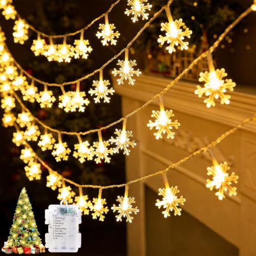 Luces Navidad con Pilas, 6M 40LED Luces Navidad Exterior Copo de Nieve
