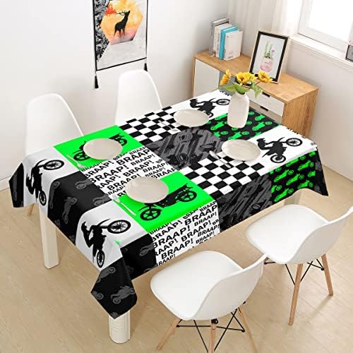 Homewish Motorcross Rider Boys Tablecloths Racing Dirt Bike Table Cloth Neon Green Black Grey Patchwork Grid Table Accessories for Kids Men Teens Kitchen Decor Fashion Gaming Table Cover,55"×55" image 4