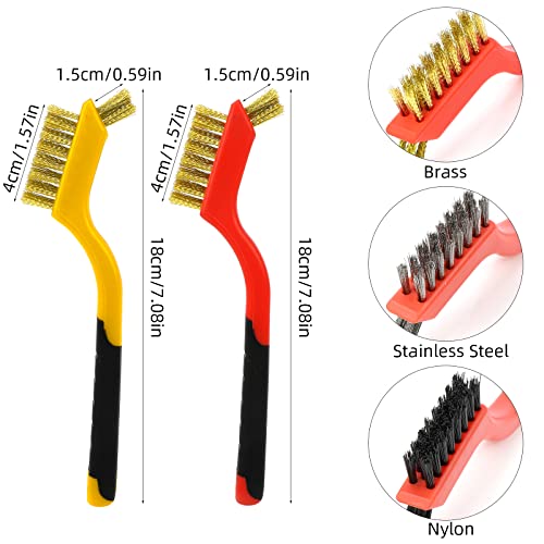 Image of Wire Brush Set,6 Pack 7inch Stainless Steel Wire Brush Scratch Brushes Set with Curved Handle Grip for Deep Cleaning Welding Slag Rust and Dust