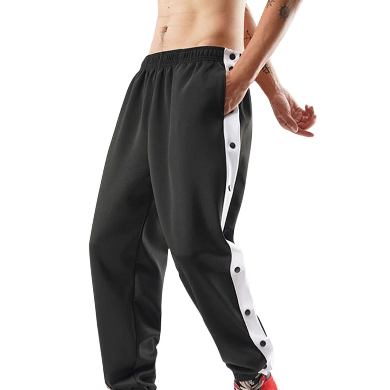 pvucpot Pantaloni Tuta Uomo Larghi con Bottoni Laterali Cotone Leggero Pantaloni Sportivi Elasticizzati con Tasche Pantaloni Running Slim Fit Pantaloni Palestra Apertura Laterali