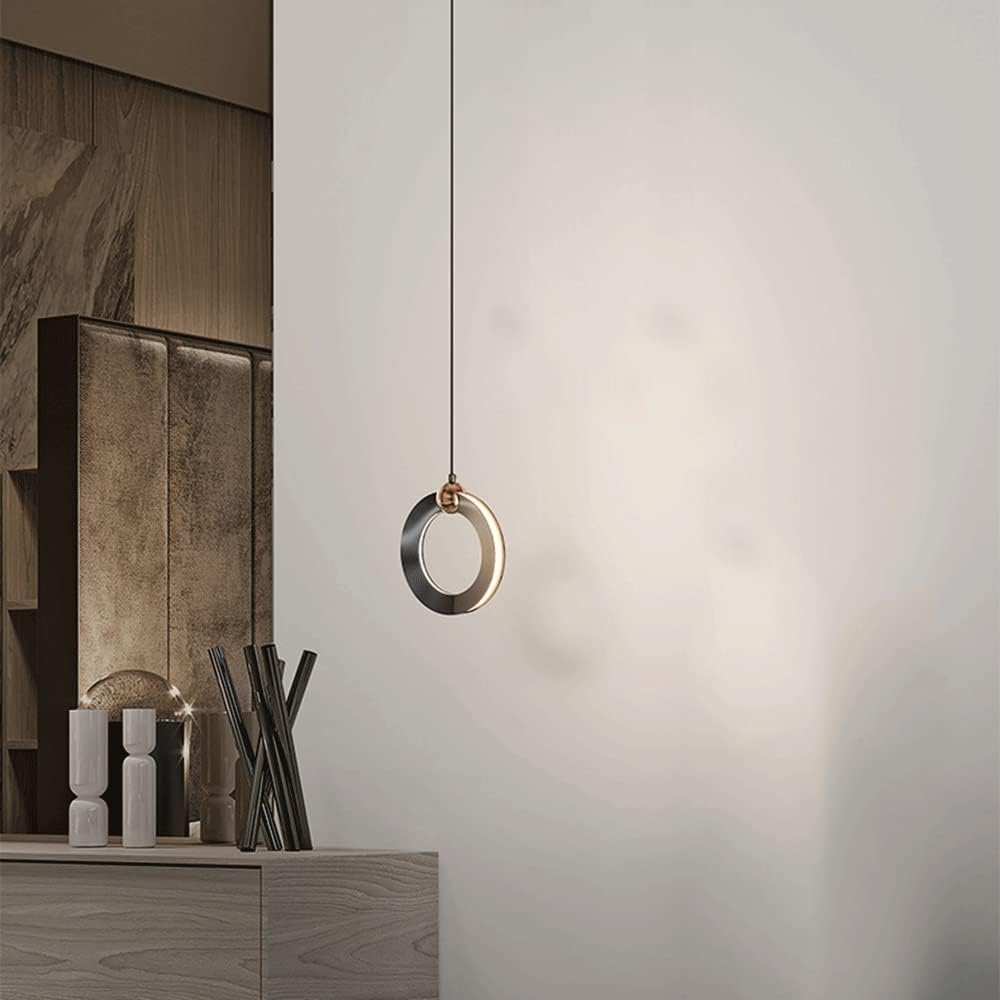 Kitchen Island Chandeliers, Creative Ring Pendant Light with Pearl Black Finish, Modern LED Bedside Suspension Lights, Minimalist Dining Room Decorative Lighting Hanging Lamp