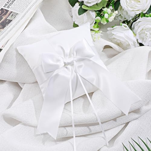 image for Skrfren Wedding Ring Bearer Pillow, White Lovely Ring Bearer Pillow Cu