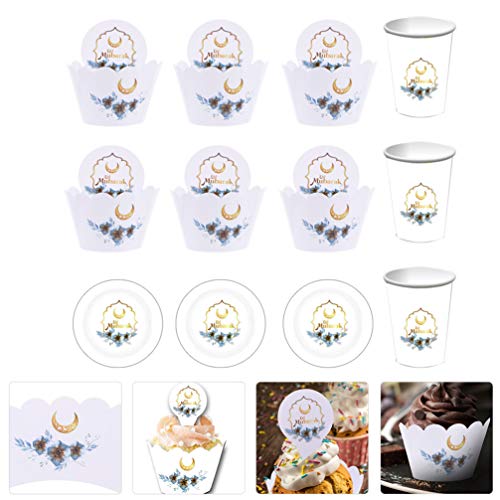 TOYANDONA 1 conjunto de artigos de festa Ramadan, kit de utensílios de mesa Eid Mubarak, pratos de p