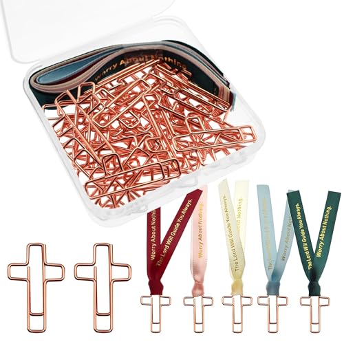 Cross Paper Clips with Ribbons Set. Bible Study Supplies Accessories
