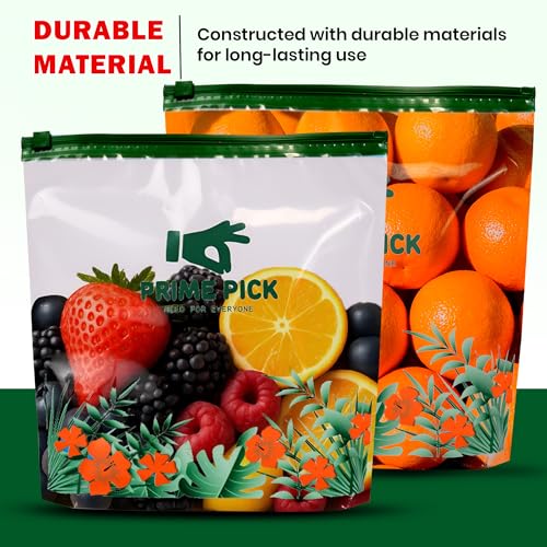 Image of PRIME PICK Multipurpose Zip Lock Storage Bags Small, Medium and Large, Reusable & Reclosable Double Zipper, Leak-Proof Food Grade Plastic, Microwave Freezer Saf (1, M)