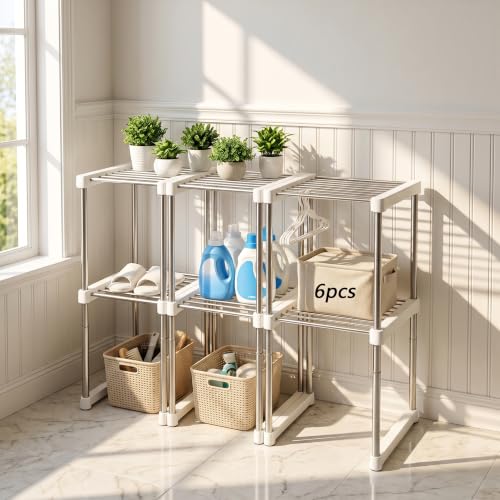 BLULEE Expandable Standing Shelf Unit, Adjustable Storage Rack White