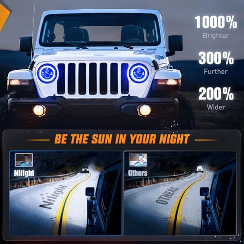 Image of Nilight 7 Inch Round LED Halo Headlights w /Turn Signal Amber Light Blue DRL High Low Beam 7 inch Headlight Compatible with 2007 2008 2009 2010 2011 2012 2013 2014 2015 2016 2017 2018 Wrangler JK JKU