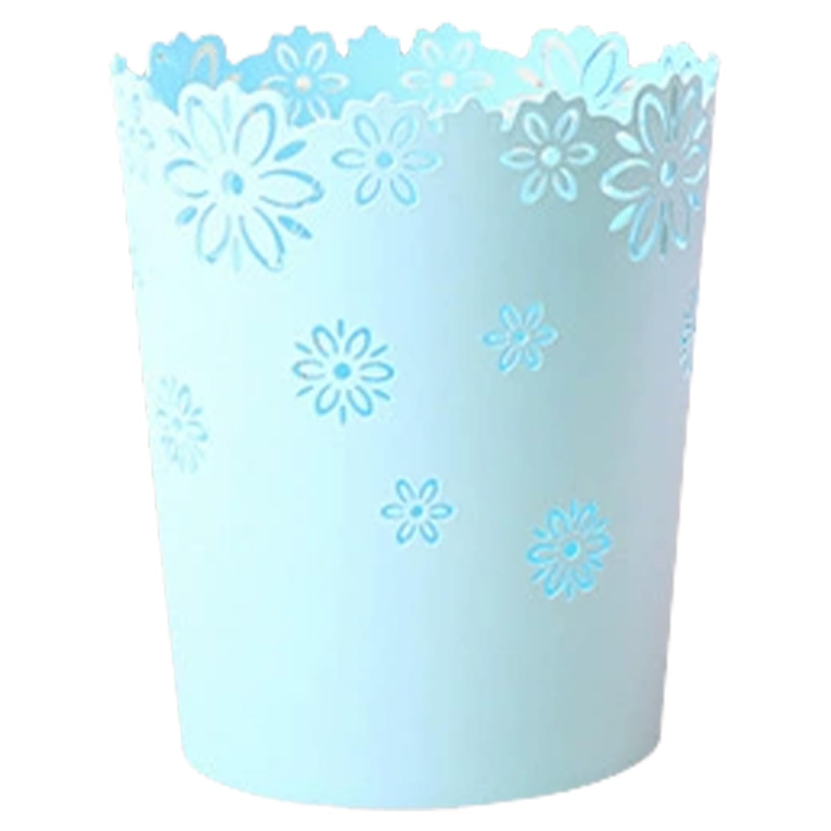 Grtheenumb Waste Paper Basket, Waste Paper Bin, 6.3 Inch Plastic Hollow Basket, Flower Lace Round Bin for Bedroom, Bathroom, Kitchen, and Office S Blue