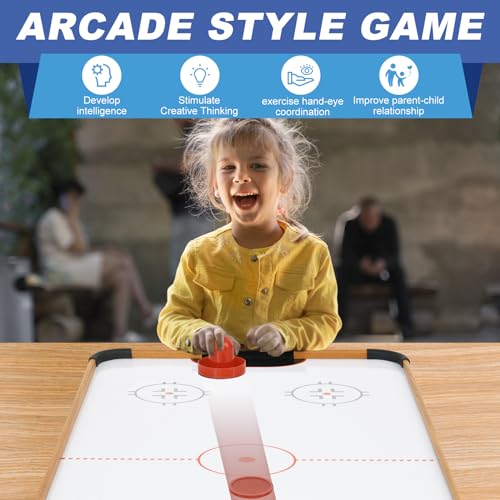 40in Tabletop Air Hockey Table, Portable Arcade Game Table for Kids and Adult, Indoor Game Table w/ 2 Pucks, 2 Pushers, Electronic Motor Fans for Game Room、Family Recreation (Light Woodgrain)