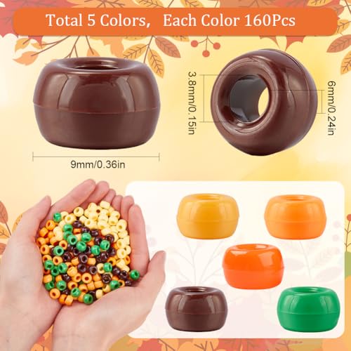 SOFPLATE 800Pcs 5 Colors Thanksgiving Beads Yellow Pony Beads Bulk Plastic Orange Green Bronze Autumn Farmhouse Fall Lucky Spacer Bead for jewellery Making Party Hair Wedding Bracelet Crafts Beading - Image 2
