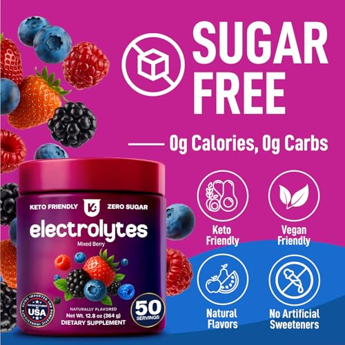 Image of Keppi Mixed Berry Electrolytes Powder 50 Servings - Sugar Free Electrolytes Drink Mix with Potassium, Magnesium & Sodium - Keto Hydration Electrolytes - Fasting-Friendly, Low-Calorie