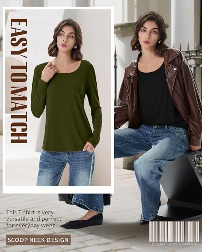 Neer 3 Pack Scoop Neck Long Sleeve Tops for Women, Loose Fit Cotton T-Shirts Casual Fall Layer Trendy Basic Tees for Ladies4