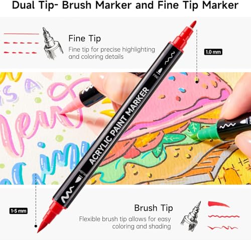 Image of Shuttle Art 60 Colors Dual Tip Acrylic Paint Markers, Brush Tip and Fine Tip Acrylic Paint Pens for Rock, Ceramic, Wood, Canvas, Plastic, Glass, Stone, Calligraphy, Card Making, DIY Crafts